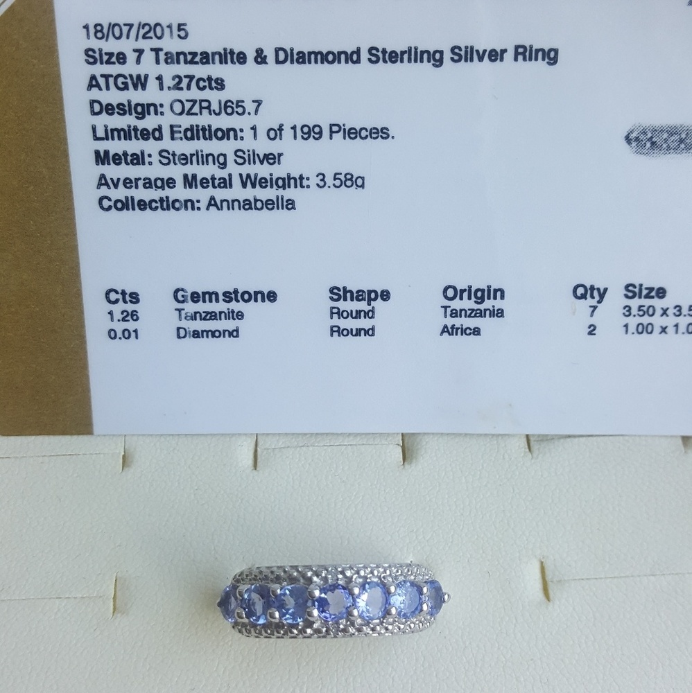 Tanzanite and diamond sterling silver sz 7 ring